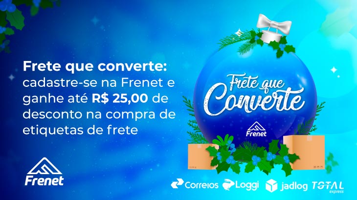 Frete que converte: cadastre-se na Frenet e ganhe até R$25,00 de desconto na compra de etiquetas de frete