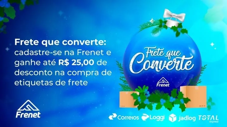 Frete que converte: cadastre-se na Frenet e ganhe até R$25,00 de desconto na compra de etiquetas de frete